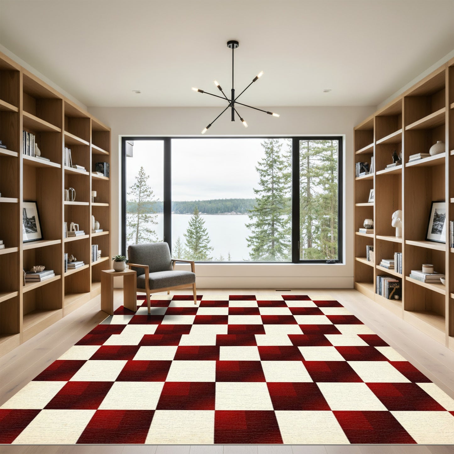 Geometric Burnt Red Gradient Checkered Rug