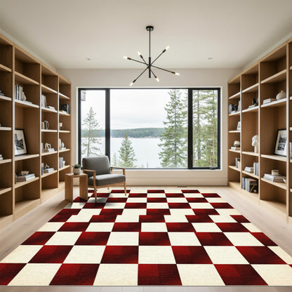 Geometric Burnt Red Gradient Checkered Rug