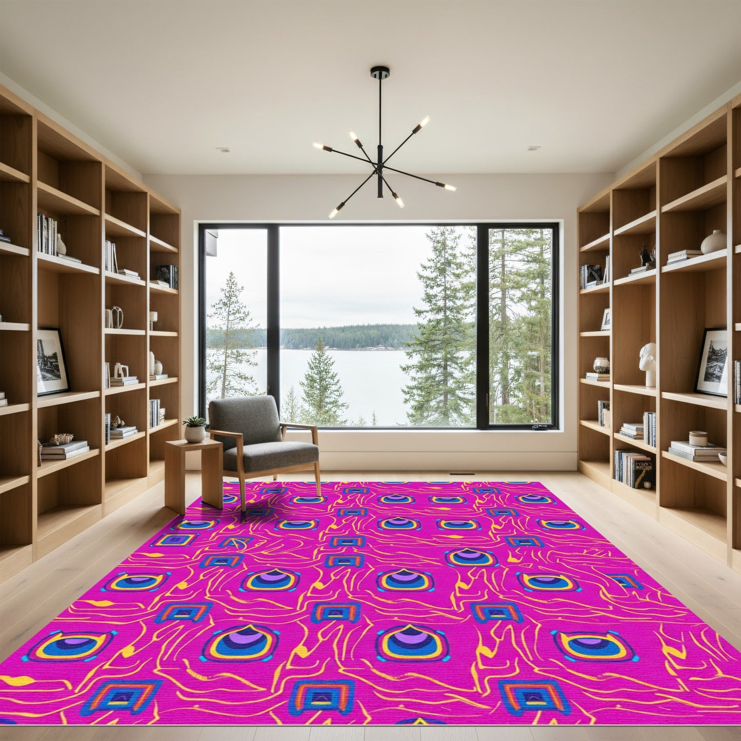 Vibrant Hot Pink Abstract Geometric Swirl Rug