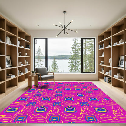 Vibrant Hot Pink Abstract Geometric Swirl Rug