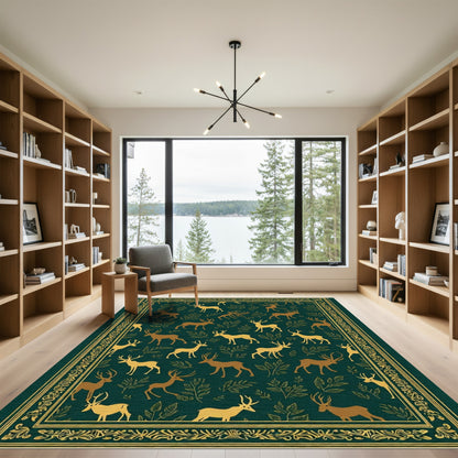 Golden Deer Forest Botanical Rug