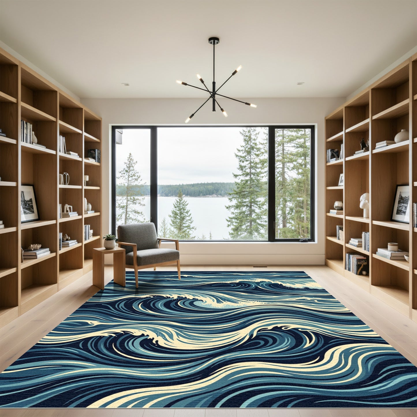 Deep Blue Abstract Ocean Waves Rug