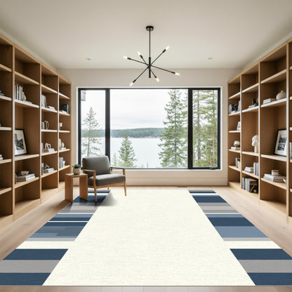 Modern Navy Gray Horizontal Stripe Rug