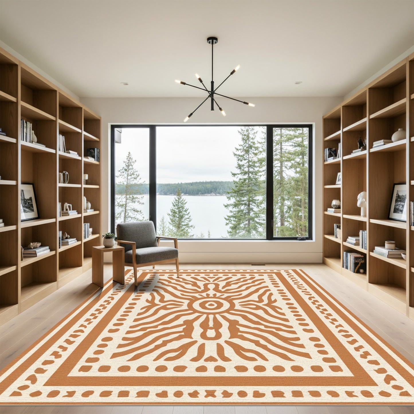 Terracotta Sunburst Stripe Frame Rug