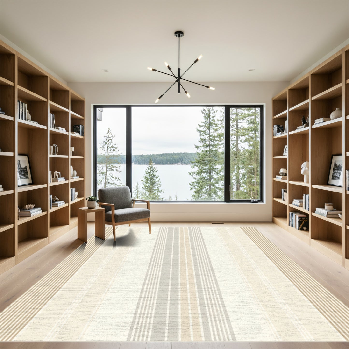 Cream and Gold Vertical Stripe Rug