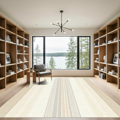 Cream and Gold Vertical Stripe Rug
