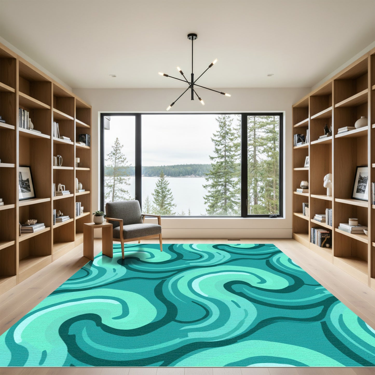 Aqua Swirls Abstract Flowing Pattern Rug