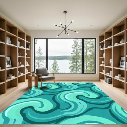 Aqua Swirls Abstract Flowing Pattern Rug