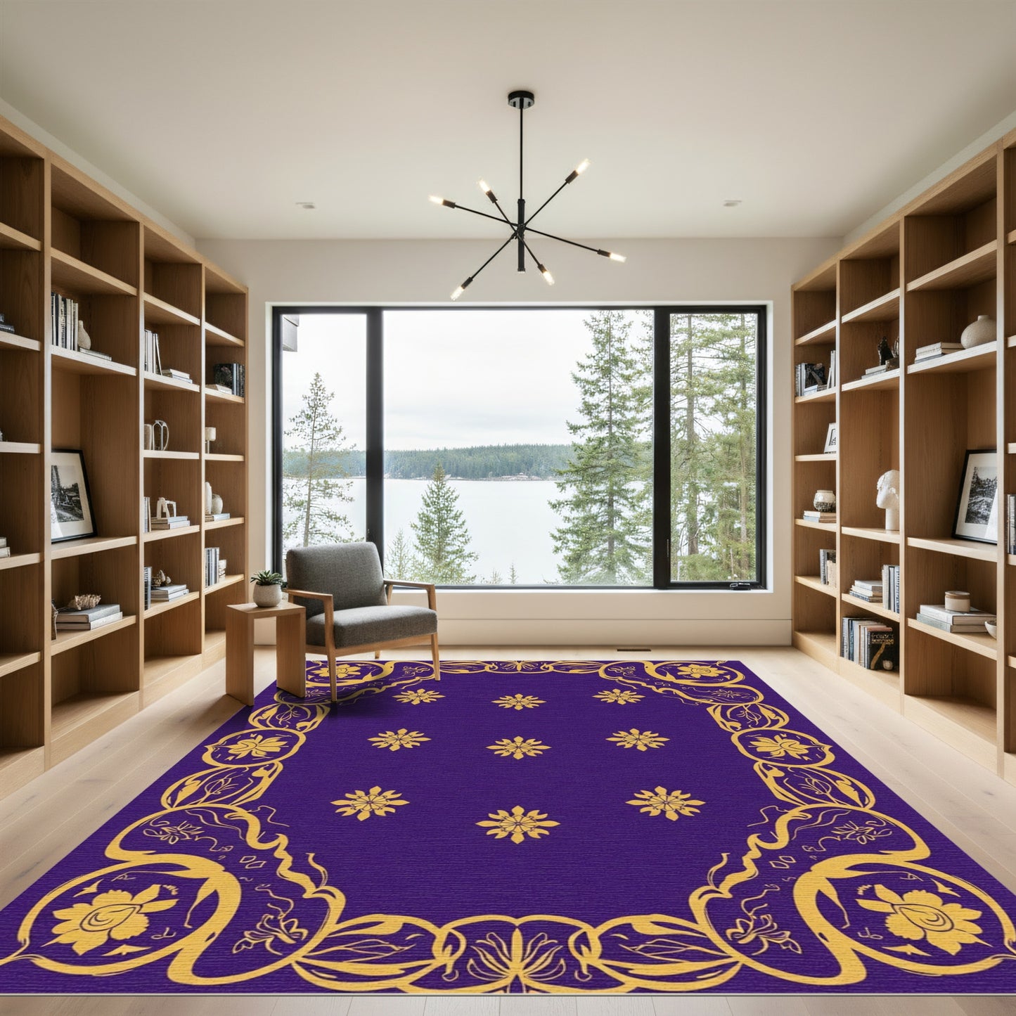 Royal Purple Golden Floral Scroll Rug