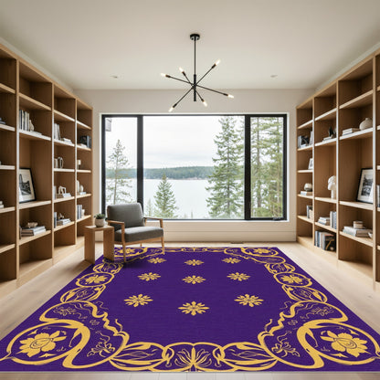 Royal Purple Golden Floral Scroll Rug