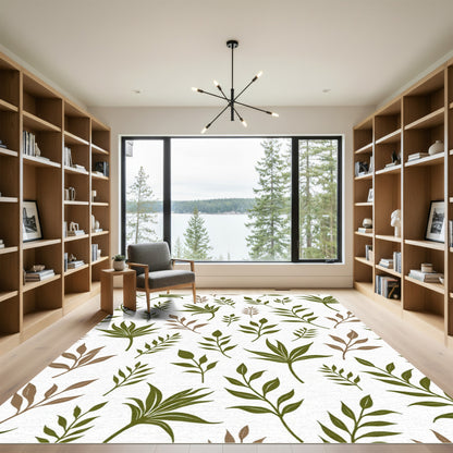 Olive Green Branch Foliage Arrangement Rug