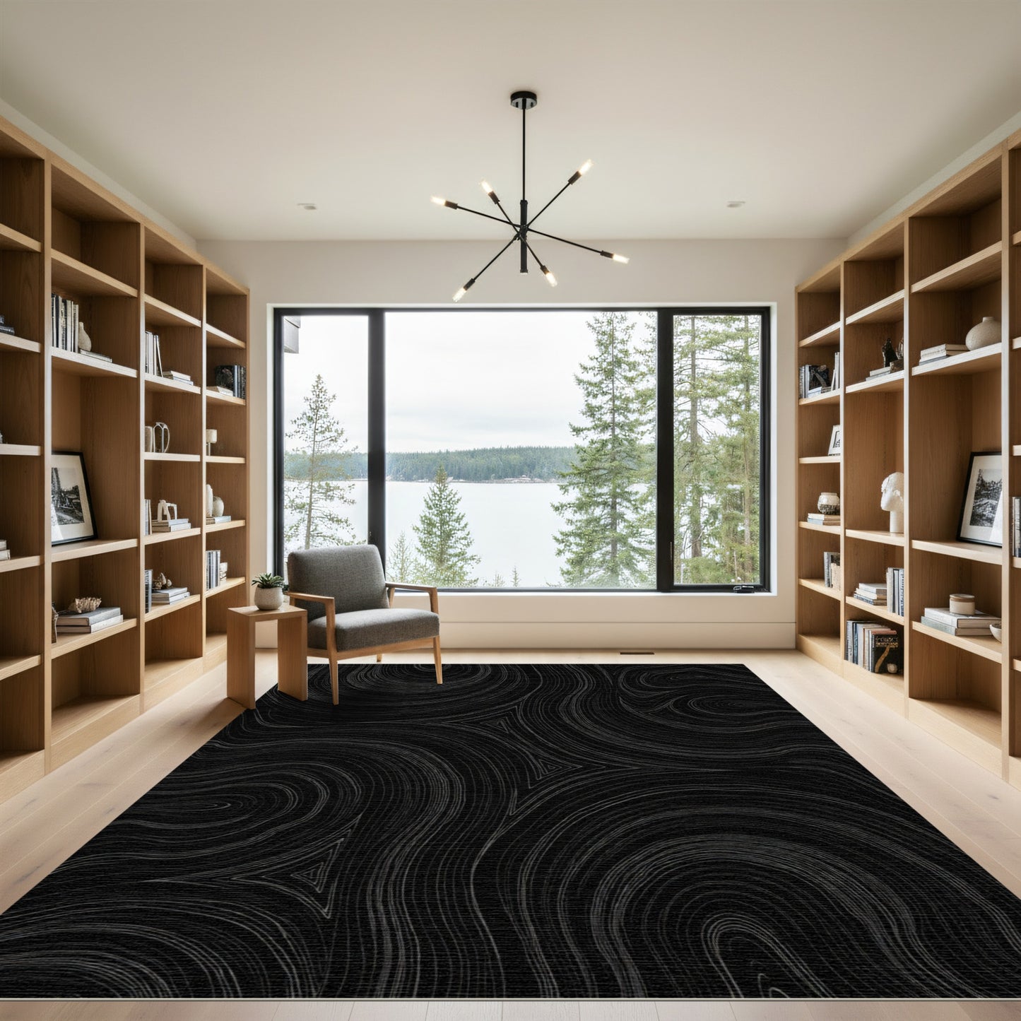Dark Gray Swirling Lines Abstract Rug