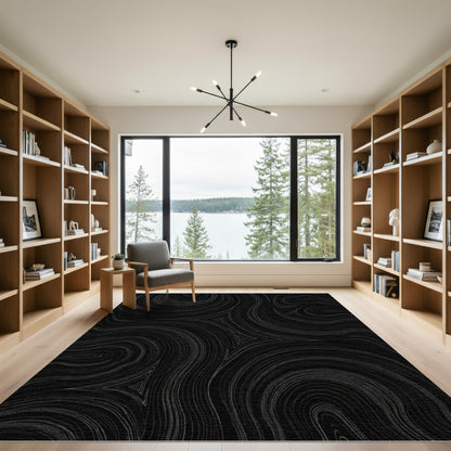 Dark Gray Swirling Lines Abstract Rug