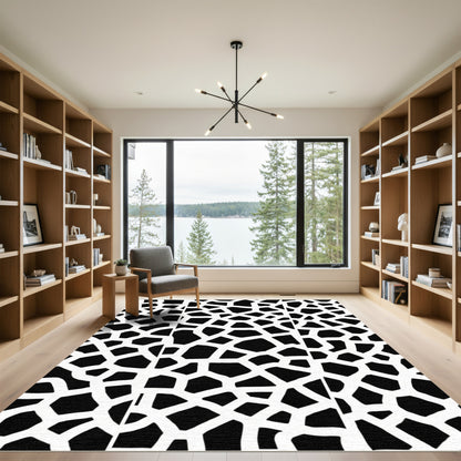 Mono Black Geometric Overlay Rug