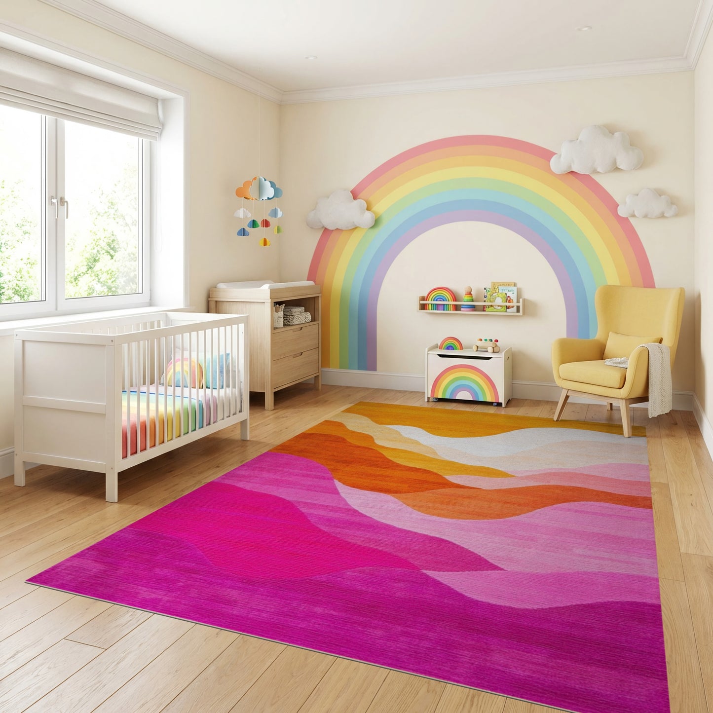 Modern Layered Wavy Orange Pink Rug