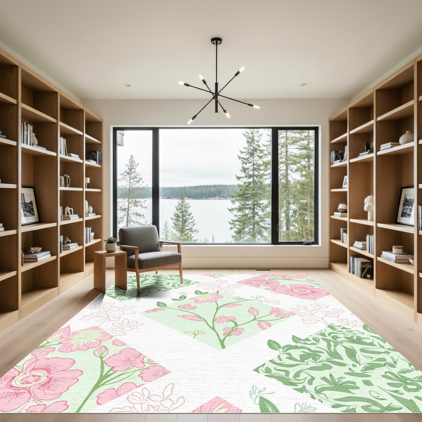 Pink Green Floral Patchwork Quilted Rug