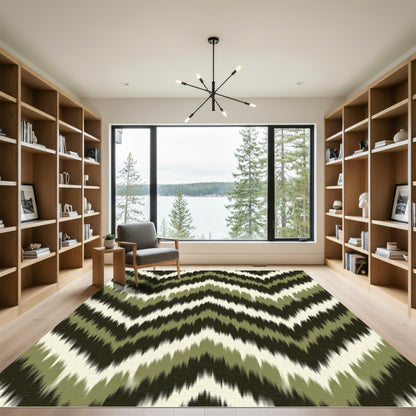 Earthy Olive Chevron Zigzag Abstract Rug