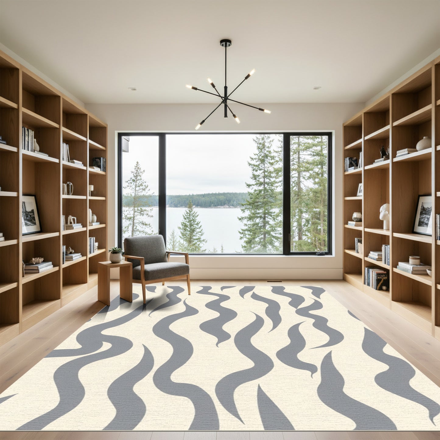 Soft Gray Abstract Flame Swirls Rug