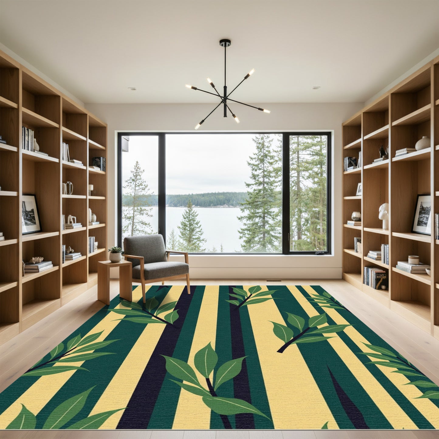 Green Leaves Vertical Stripe Harmony Rug