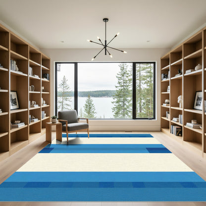 Modern Blue Cream Stripe Rug