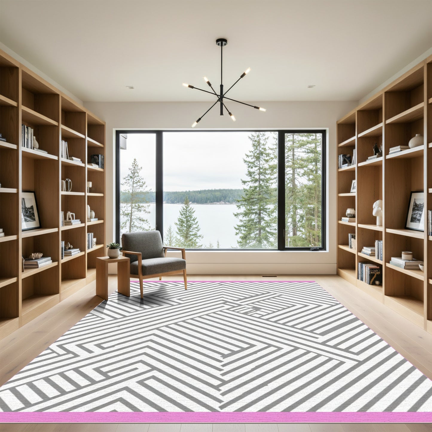 Modern Gray Geometric Intersecting Lines Rug