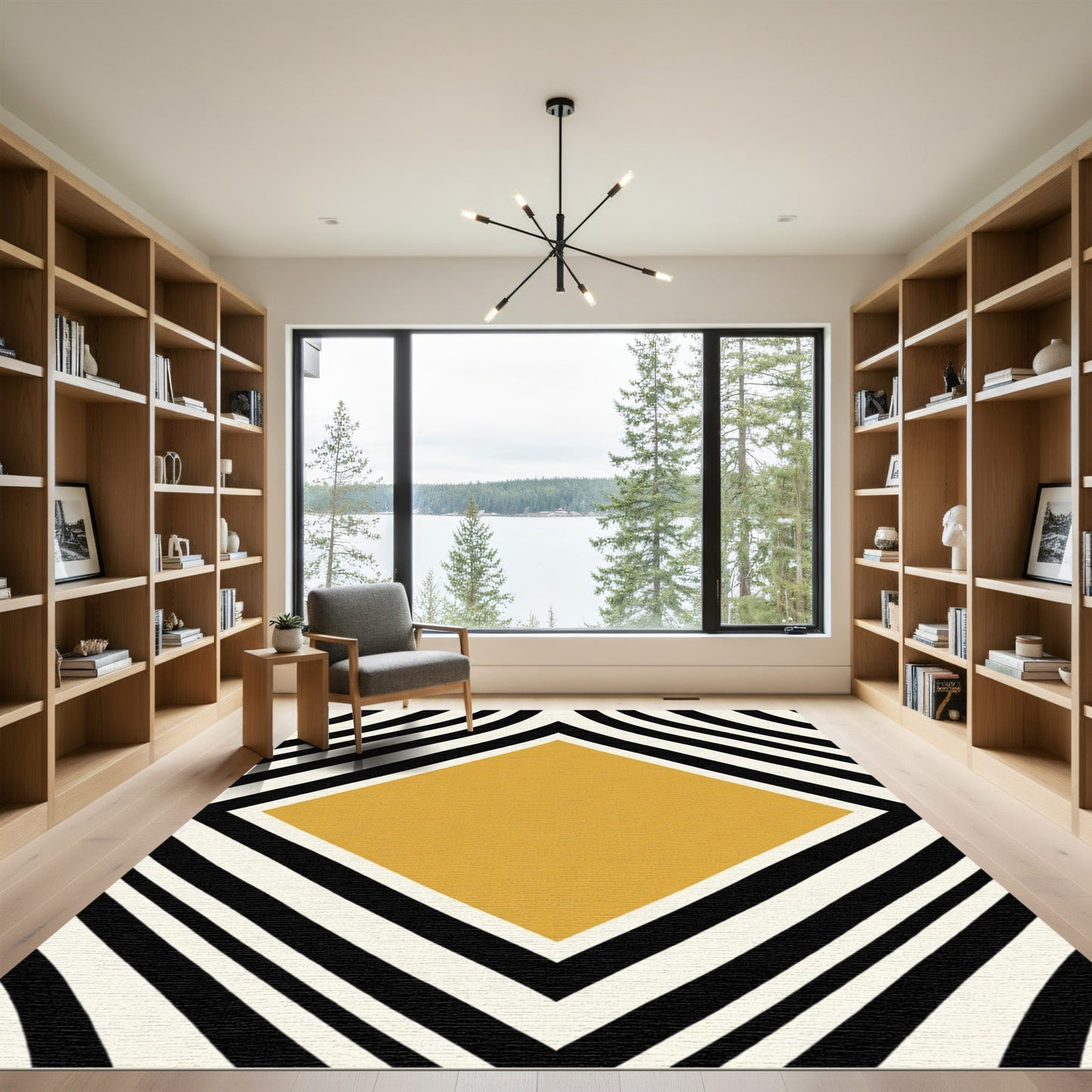 Mustard Yellow Diamond Black Stripe Rug