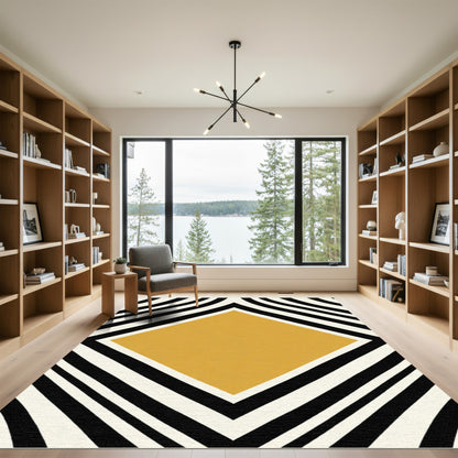 Mustard Yellow Diamond Black Stripe Rug
