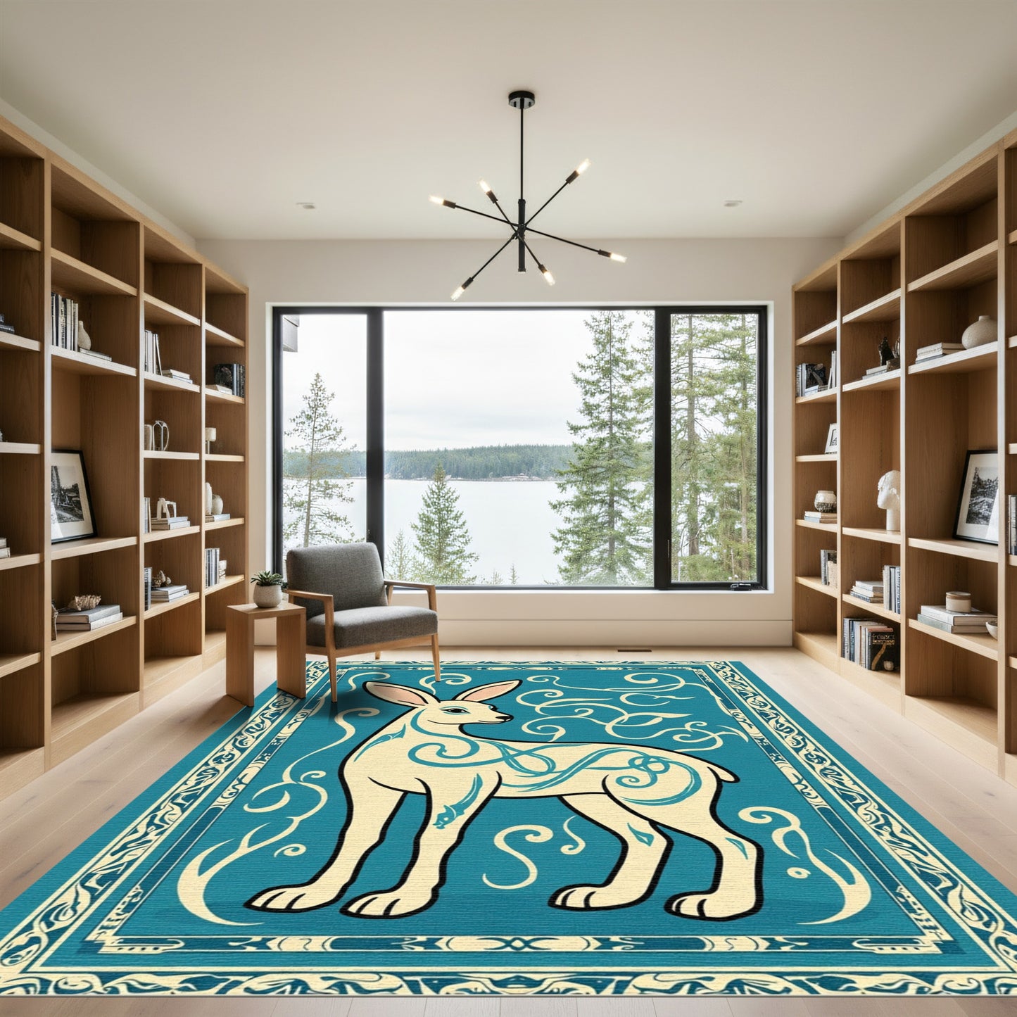 Sky Blue Deer Celtic Knot Frame Rug