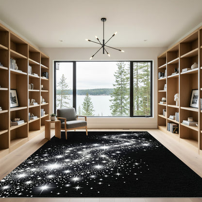 Glittering Black Starry Night Curve Rug