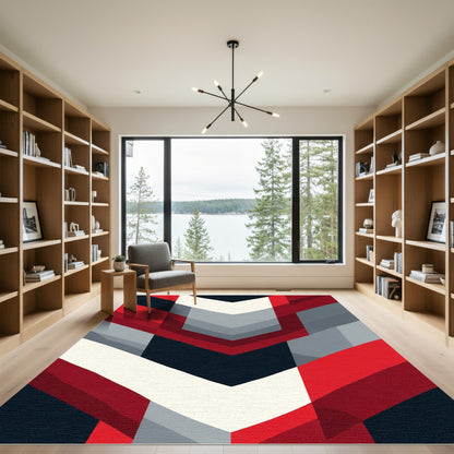 Bold Red Gray Chevron Geometric Rug