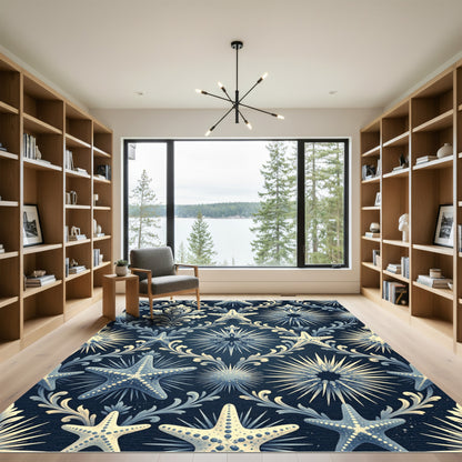 Blue Starfish Floral Damask Rug
