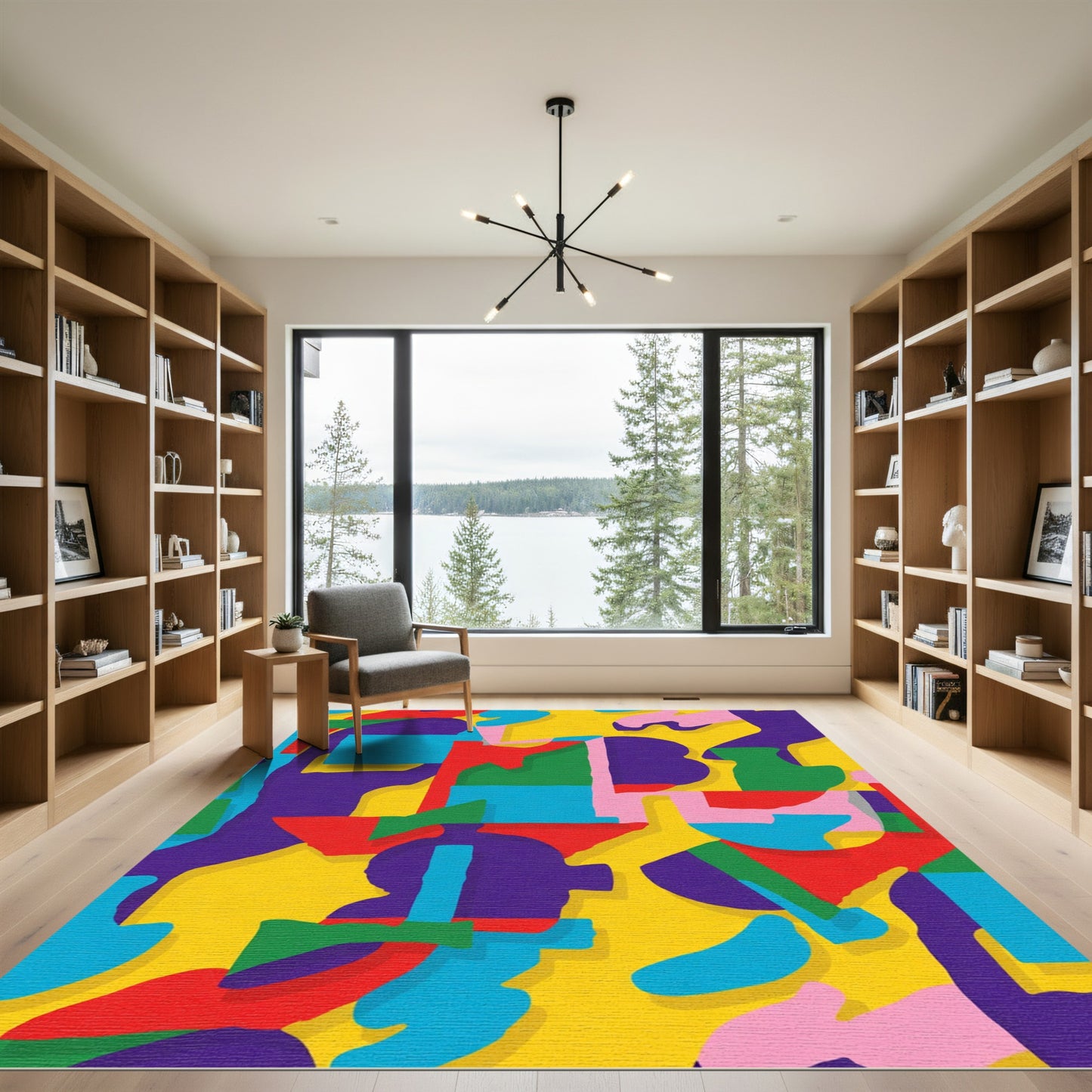 Bold Yellow Abstract Shapes Collage Rug