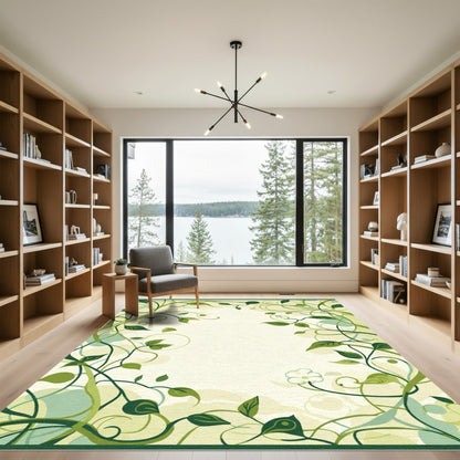 Green Vine Swirl Floral Art Rug