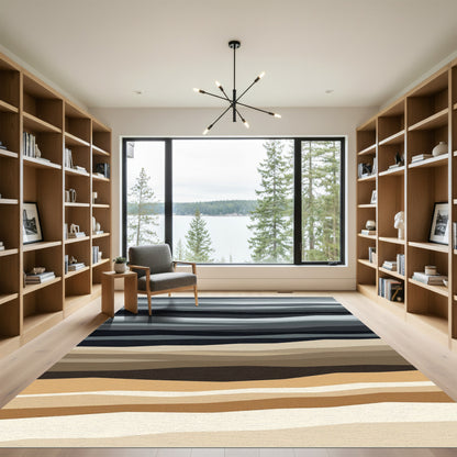 Earthy Tones Layered Abstract Stripe Rug