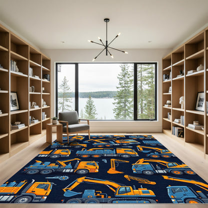 Orange Construction Vehicle Worksite Art Rug