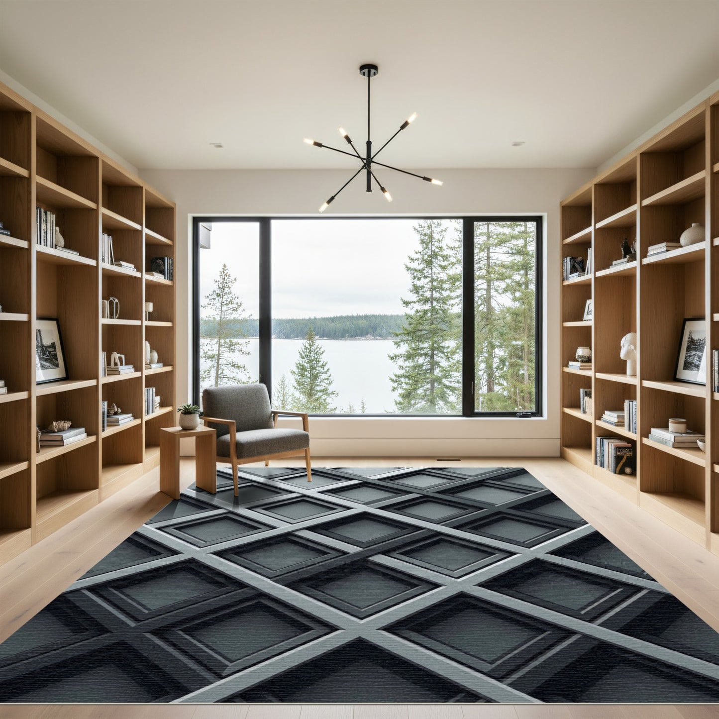 Modern Monochrome Intersecting Grid Lattice Rug