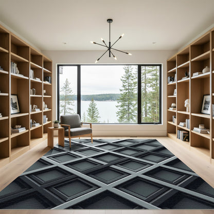 Modern Monochrome Intersecting Grid Lattice Rug