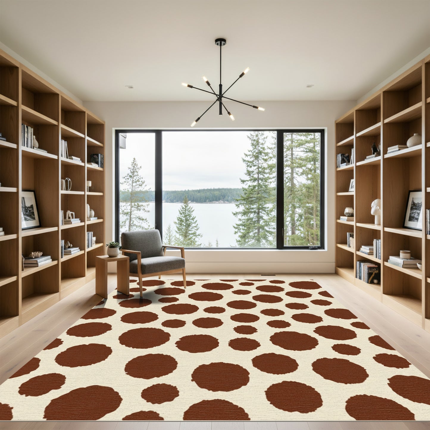 Brown Spotted Cream Abstract Circles Rug