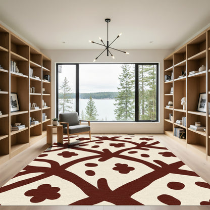 Cream Brown Organic Floral Lattice Rug