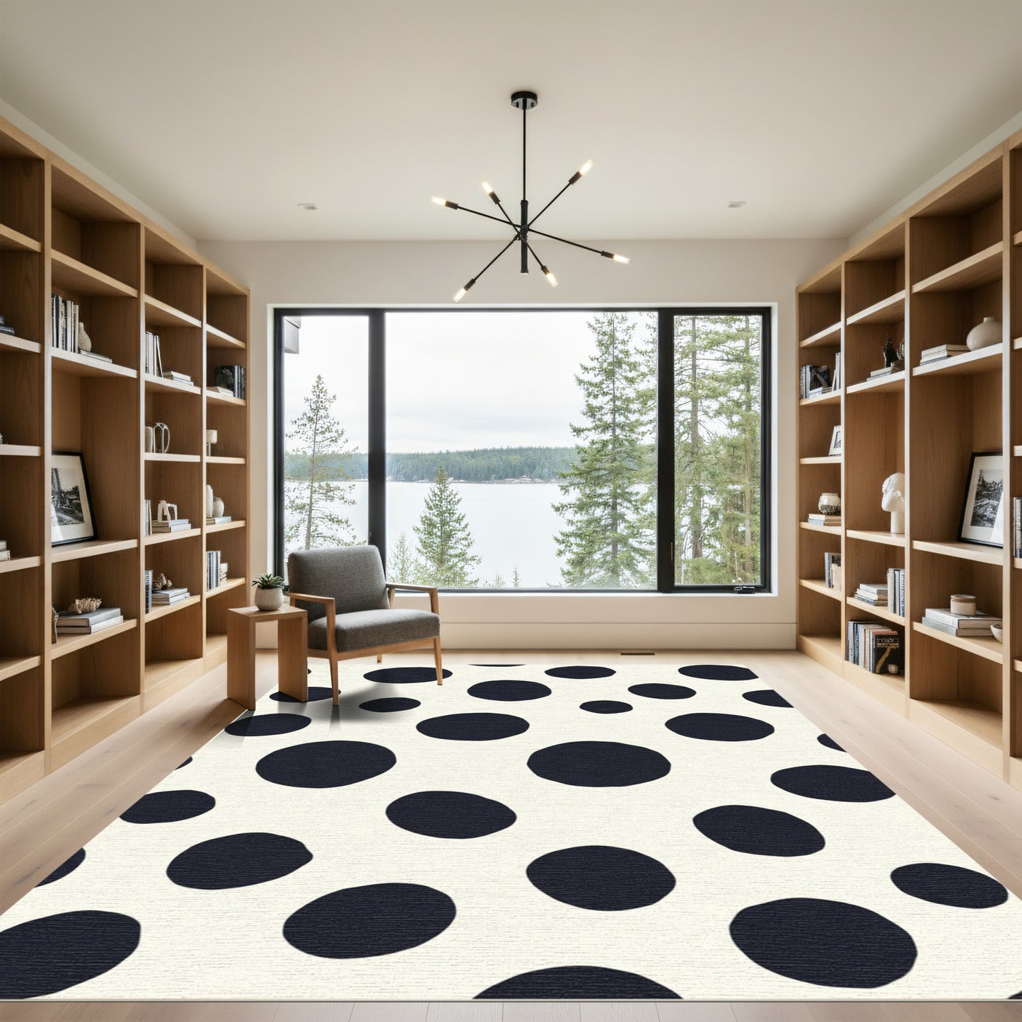 Dark Ink Circles on Cream Background Rug