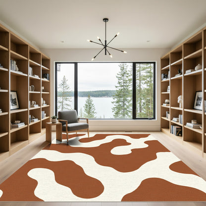 Brown White Organic Blob Rug