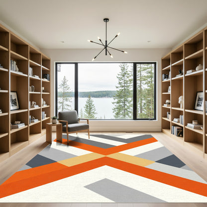 Bold Orange Geometric Chevron Rug