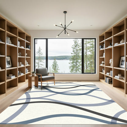 Abstract Navy Blue Ribbon Weave Rug