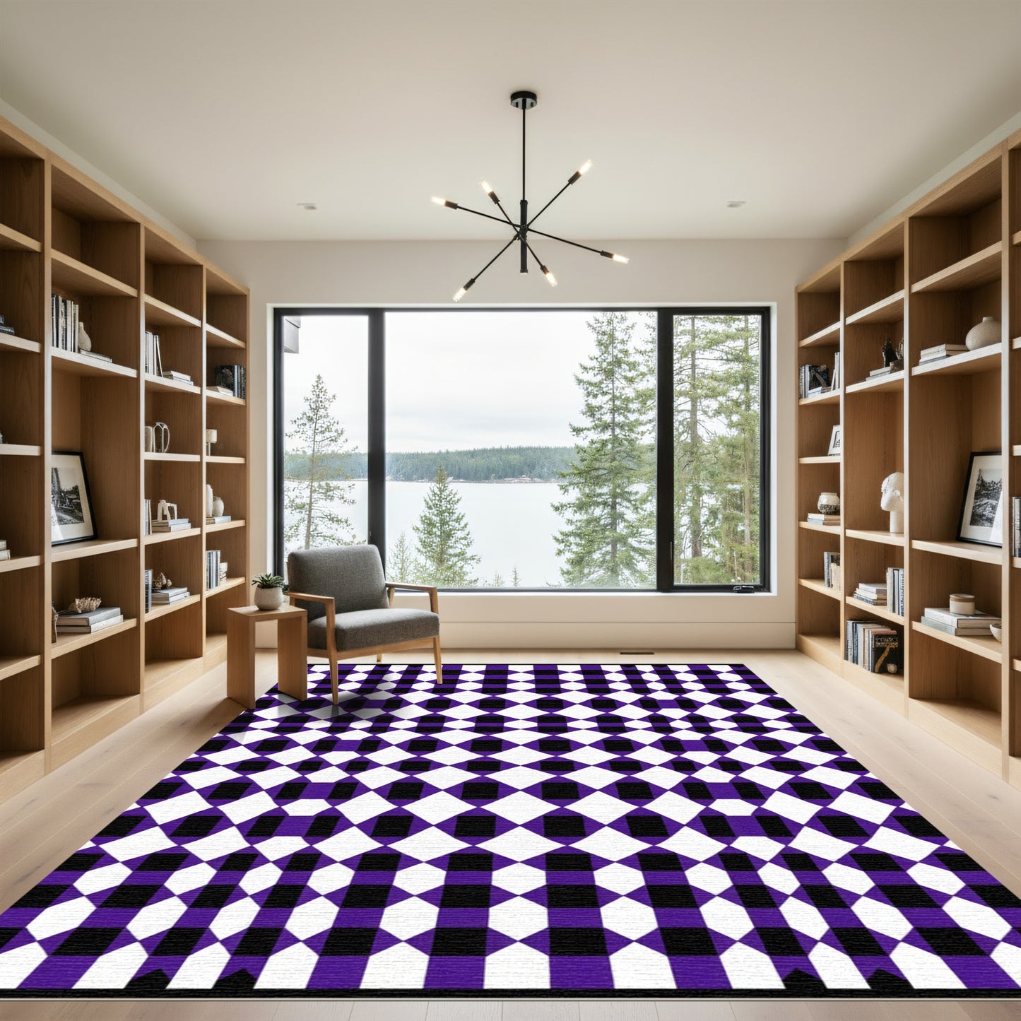 Purple Black White Geometric Weave Rug