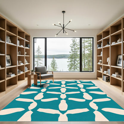 Teal and Cream Abstract Lattice Rug