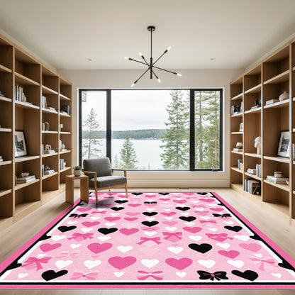 Pink Heart Bow Collage Rug