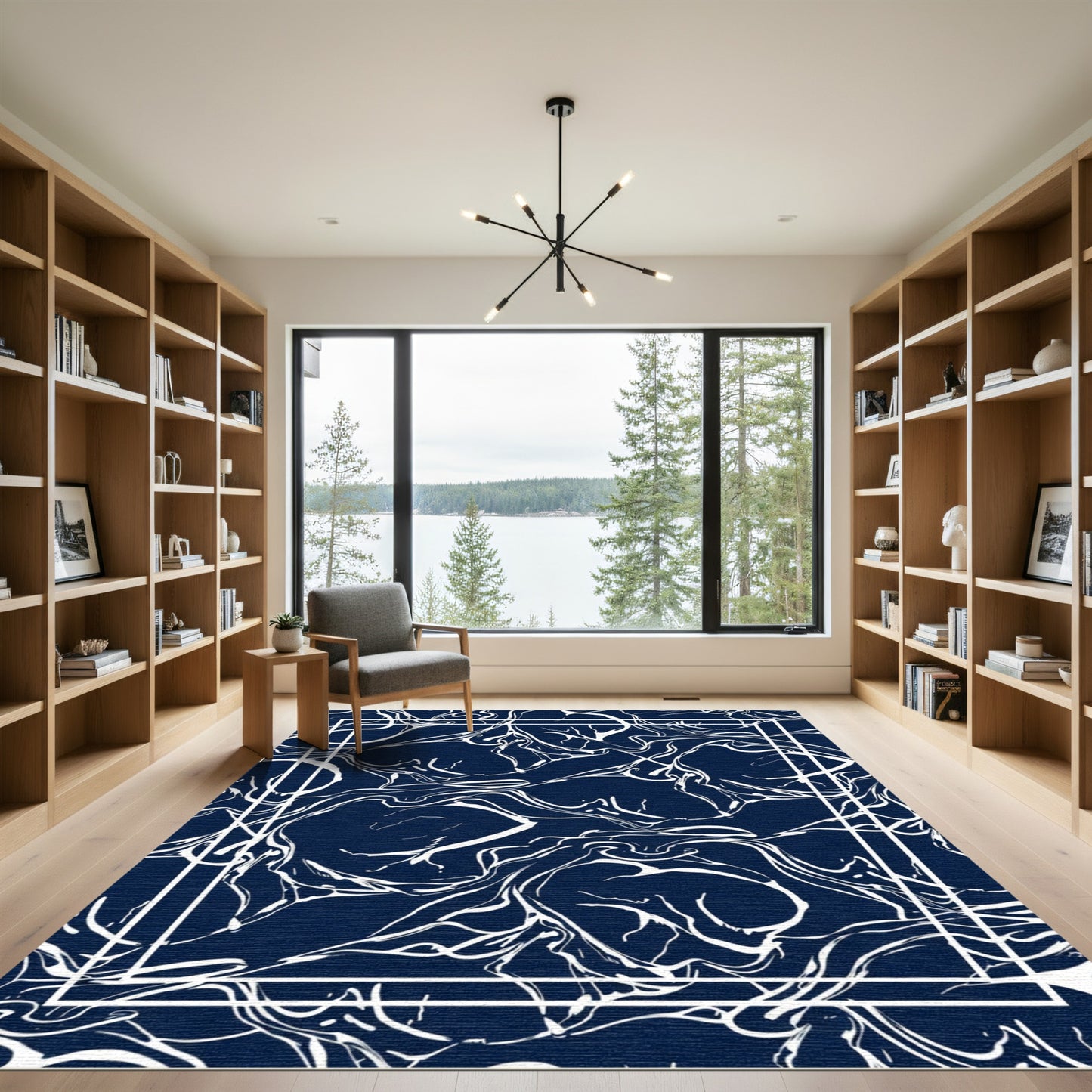 Deep Blue Swirl Abstract Art Rug