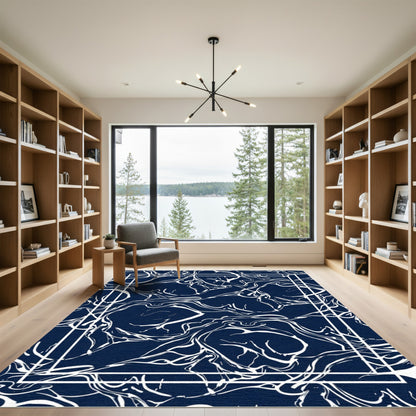 Deep Blue Swirl Abstract Art Rug