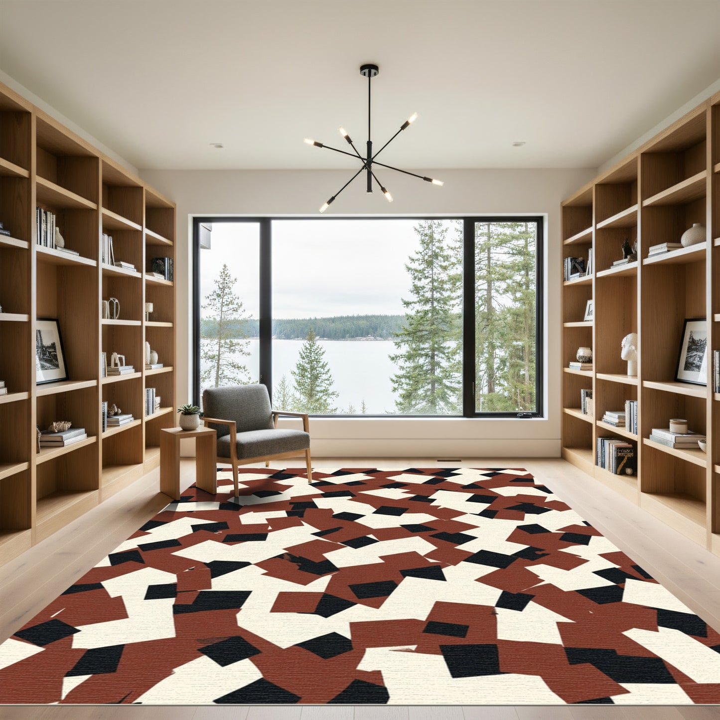 Abstract Red Black Cream Geometric Blocks Rug