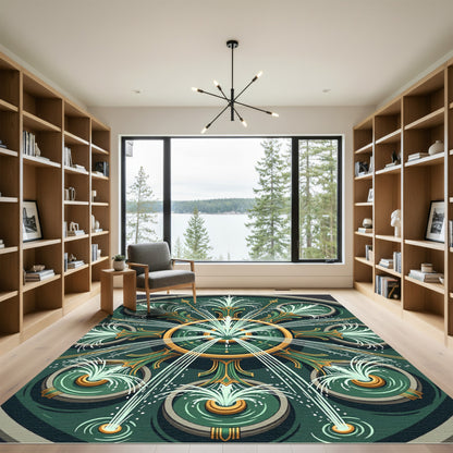 Emerald Green Fountain Water Medallion Rug